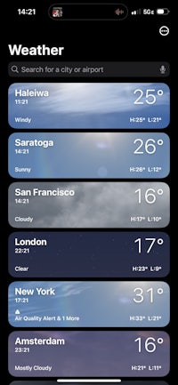 a screenshot of the weather app on an iphone