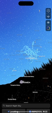 a screenshot of a sky map showing stars and constellations