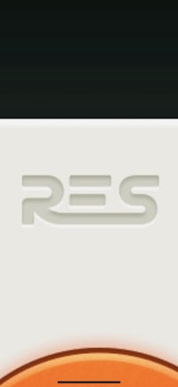 an orange and white logo with the word res