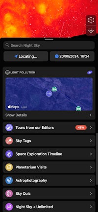 a screenshot of the sky map app on an iphone